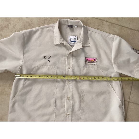 Puma Pl Summer Crew Collared Short Sleeve Button Up Alpine Snow XL Shirt NWT - Picture 10 of 10